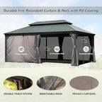 Domi 12' X 18' Hardtop Gazebo Outdoor Metal Gazebo with Galvanized Steel Double Roof Canopy, Aluminum Frame, Curtains and Netting for Patio, Deck, Garden, Grey