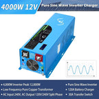 4000W 12V Inverter Charger,Peak 12000W,240Vac Input, 120V/240Vac Output Split Phase,Low Frequency,Pure Sine Wave Inverter, LCD Remote Controller,for Off Grid System(Upgraded Version)