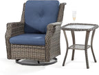 Outdoor Swivel Rocker Patio Chair with Matching Side Table - 360 Degree Patio Swivel Glider Chair with 3.5" Olefin Cushions(Mixed Grey/Blue)