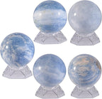 Natural Blue Celestite Crystal Ball with Acrylic Display Base, 61-70mm Polished Stone Feng Shui Crystal Sphere Meditation Decoration for Home & Office