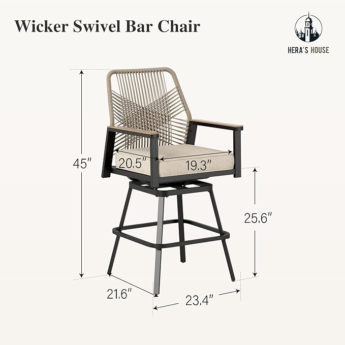 HERA'S HOUSE Outdoor Swivel Bar Stools Set of 6, High Top Patio Chairs with All Weather Cushion Pro Fabric, Bistro Set for Backyard, Lawn Garden, Balcony,Poolside