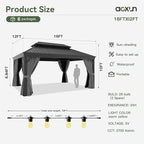 Aoxun 12' X 16' Permanent Hardtop Gazebo Aluminum Gazebo with Galvanized Steel Double Roof for Patio Lawn and Garden, Curtains and Netting Included, and LED Outdoor Waterproof Hanging Lights, Grey