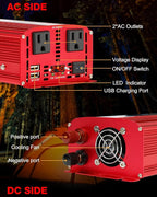 LVYUAN 1500W Car Power Inverter 24V to 110V DC to AC with 2 US Sockets, Cigarette Lighter, LED Display, USB Ports for Car, Home,Truck, Outdoor, Camping