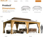 MELLCOM 14' x 22' Gazebo, Hardtop Gazebo Wood-Looking with Galvanized Steel Double Roof, Aluminum Frame, Outdoor Permanent Metal Pavilion with Netting and Curtains for Deck, Backyard, Patio and Lawns