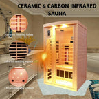Ceramic Infrared Sauna 2 Person Far Infrared Sauna Hemlock Saunas Room for Home 2 in 1 Indoor Sauna with Low EMF Heaters + Ceramic Heating Cubes-Chromotherapy-Bluetooth Speaker