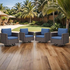 Luxury Outdoor Swivel Patio Chairs Set of 4, Wicker Swivel Outdoor Chairs Set of 4, 4 Piece Patio Furniture Set for Porch, Deck, Sunroom, Yard, Poolside, Brown/Blue