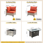 Outdoor Sectional Patio Furniture Set with Fire Pit Table and Glowing Table,6 Pieces Wicker Conversation Sets L Shaped Couch Out Door Sofa Set Outside Furniture for Garden Deck Yard,Red