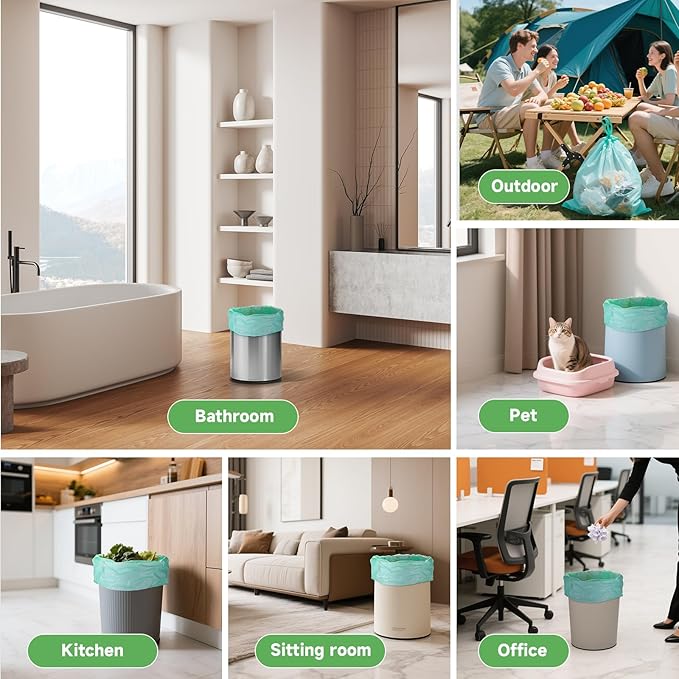 3 Gallon Trash Bag Bathroom Green-Unscented - Small Kitchen Mini Garbage Bags Biodegradable Compostable 100 Count Strong Can Bin Liners for Car Office Bulk Waste Basket Liner Heihaily