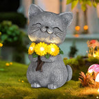 Solar Garden Statues Cat with Daisy and LED Lights Birthday Gifts for Women Mom Grandma Solar Outdoor Cat Decor for Outside,Outdoor Solar Lights for Yard, Garden and Patio, Unique Gift for Women