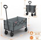 Wagons Carts Foldable, Lightweight Portable Utility Shopping Cart with Wheels, Folding Grocery Wagon Cart for Grocery, Camping, Shopping, Beach, Garden, Sports Grey