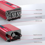 1000W Power Inverter with LCD Screen Display, 2 AC Outlets, 36W Type-C Port, 5V/3A USB Port, 12V DC to 110V/120V AC Inverter for Truck, Home, Vehicles, Laptop, Trip
