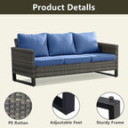Rilyson Wicker Outdoor Patio Furniture Set - 5 Piece Patio Conversation Set with 2 Wicker Armrest Chairs,2 Rattan Ottoman and 1 Couch for Outside Porch Deck Backyard Garden(Mixed Grey/Blue)