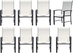 Outdoor Dining Chairs Set of 8, Stackable Patio Chairs with Metal Frame & Textilene Fabric, Perfect for Patio Garden Deck, Oyster