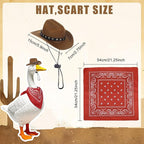 Porch Goose Outfits Western Cowboy Style, Lawn Cement Goose Clothes Outfits for Cement Goose Includes Adjustable Cowboy Hat and Scarf for 23/17″ Outdoor Statue (Brown,Red)