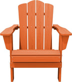 KINGYES Folding Adirondack Chair, HDPE All-Weather Patio Chairs, Wooden Textured Lawn Chair for Poolside, Backyard, Deck, Fire Pit, Orange
