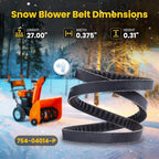 2-Pack 754-04014, 954-04014, 954-04013 Neoprene Rubber Snow Blower Belts for MTD, Replacement OEM Parts for Craftsman 247885500, 24788890 Auger Drive Belt, 3/8" x 27"