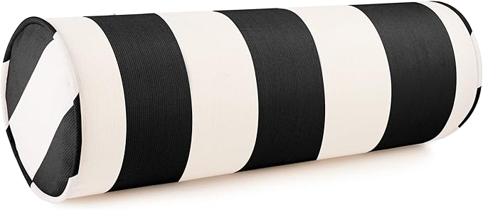 Austin Horn Classics Sunbrella Cabana Stripe White/Black Zippered Neck Roll Bolster (Set of 2)