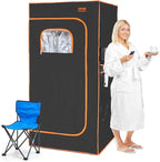 VEVOR Infrared Portable Sauna Tent, 1400W Personal Sauna Kit for Home Spa Heated Body Therapy, Time & Temperature Remote Control with Chair & Floor Mat, Black, 2.9’x 2.9’x 5.8’