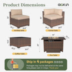 Aoxun 12 Piece Patio Furniture Set with 44” Fire Pit Table Wicker Rattan Outdoor Sectional Sofa Set with Coffee Table and Thickened Cushions, Beige (Waterproof Cover Included)