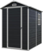 4x6ft Outdoor Storage Shed, Resin Patio Furniture Storage with Lockable Door, All-Weather，Garden Shed Kit with Reinforced Floor & Natural Light Window，UV Protection (Black, 4x6ft)