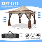COBIZI 12x12 Pop up Canopy Gazebo on Clearance, Outdoor Canopy Tent with Mosquito Netting & Sandbags,Patio Portable Gazebo for Garden,Backyard & Lawn,Khaki