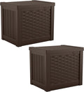 Suncast 2 Pack 22-Gallon Small Deck Box - Lightweight Resin Storage Container and Seat for Patio Cushions and Gardening Tools - Store Items on Patio, Garage, 22.5"L x 17"W x 22.5"H, Yard - Java Brown