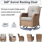 Luxury Wicker Swivel Patio Chairs Set of 3, Outdoor Swivel Rocking Chairs with Side Table, Outdoor Bistro Set for Patio, Porch, Yard, Deck, Poolside, Yellow/Beige
