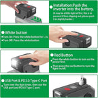 Power Inverter for Ryobi 40V Battery,200W Power Supply Inverter DC 18V to AC 110V, with USB Port & Type C PD3.0 Output Port & LED Lighting