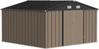 JUMMICO 10 x 10 FT Outdoor Storage Shed, Large Metal Garden Shed & Tool Sheds for Backyard Garden Patio Lawn (Brown)