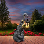 Solar Elephant Garden Lantern Statue Decor - Blessing Guardian, Auto On/Off Weatherproof Resin for Patio, Safari Theme & Good Luck