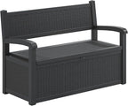 LHBcraft 70 Gallon Deck Bench with Storage,Outdoor Storage Box Bench Waterproof&Lockable, Resin Patio Furniture with Armrest for Patio, Porch, Garden,Black