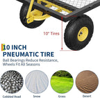 GarveeLife 900 LBS Garden Cart on Wheels with Adjustable Handles, Heavy Duty Steel Garden Wagon with Removable Mesh Sides to Convert into Flatbed, Wagon Cart for Lawn Farm Yard