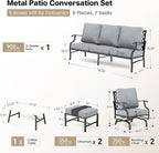 6 Piece Metal Outdoor Patio Furniture Set, Patio Conversation Set 1 3-seater Sofa, 2 Rocking Chair, 2 Ottomans with 5.75" Thick Cushion and Coffee Table, Black Backyard Furniture, Gray