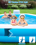 Inflatable Pool for Adults, 77" X 71" X 22" Large Blow Up Pool with Pump, Oversized Thickened Full Size Family Swimming Pools for Outdoor Backyard Summer Water Party Indoor Use