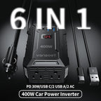 400W Car Power Inverter DC 12V to 110V AC Inverter with PD 30W/15W USB C+2*USB A Ports & 2 AC Outlets, Car Plug Adapter Outlet for Laptop/Phone/Road Trip