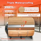 Outdoor Panoramic Sauna, 15KW Wood Burning Saunas Stove, Canadian Red Cedar Barrel Sauna 6 Person, Triple Waterproofing System, Steel Fireplace, Wood Tiles(0-195℉)