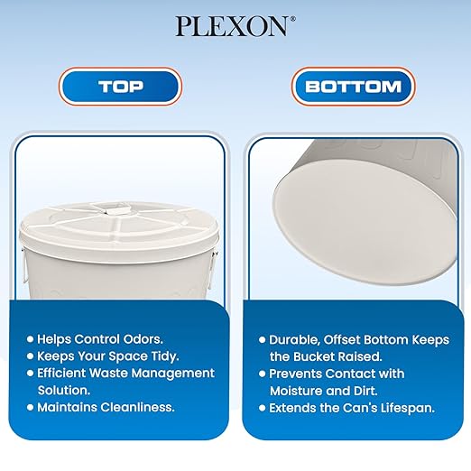 Plexon Large Metal Trash Can with Lid 20 Gallon, Decorative Outdoor Trash Can, Heavy Duty Galvanized Metal Bucket with Lid for Kitchen Garage Farmhouse, Beige, 6 Pack