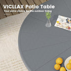 VICLLAX Outdoor Patio Round Dining Table, 53"x 53" Aluminum Tabletop for Deck Lawn Garden Backyard, Dark Grey