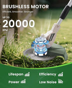 Electric Weed Wacker Cordless, Brushless Grass Trimmer with 2 21V 4.0Ah Batteries and Charger,4 Types of Blades String Trimmer, Weed Eater Battery Powered with Shoulder Strap, Lawn Edger Tool