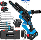 Cordless Mini Chainsaw, 8 inch & 6 inch Portable Handheld Chain Saw with 2 X 4.0Ah Battery, 4 Chains 4 Guide Plates, LED Indicate, Brushless Electric Chainsaw Using for Tree Trimming, Garden Pruning