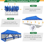 COBIZI 10x30 Heavy Duty Pop Up Canopy with 8 Mosquito Netting Wall, Easy Set Up Commercial Gazebo Party Tent, Outdoor Instant Screen Canopy for Backyard, Patio, Garden, Dark Blue