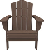 KINGYES Folding Adirondack Chair Set of 2, HDPE All-Weather Folding Adirondack Chair, Brown