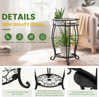 2 Tier Metal Plant Stand Indoor Outdoor , Rustproof Stable Plant Stands Multiple Plant Rack Holder Flower Pot Stand for Living Room Balcony Garden Patio Bedroom (Black, 19.5)