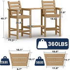 Tall Adirondack Chairs Set of 2, All Weather HDPE Poly Bar Height Balcony Adirondack Chair with Removable Double Connecting Trays, Outdoor Adirondack Barstools for Deck, Patio, Yard, Pool, Lawn