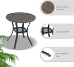 VICLLAX Outdoor Patio Round Dining Table, 28"x 28" Metal Slatted Round Tabletop with Storage Shelf for Deck Lawn Garden Backyard, Antique Grey