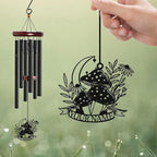 Personalized Customize Name Fantasy Mushroom Wonderland Wind Chime, Metal Iron 37 Inch Outdoor Memorial Gift for Garden Yard Patio Home Decor, Black (Style D)