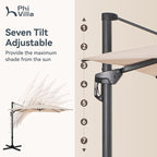 PHI VILLA 10ft Cantilever Patio Umbrella with Crank Handle, 7-Level Tilt & 360° Rotation, Aluminum Square Outdoor Offset Umbrella Windproof & Crashproof for Garden, Deck, Pool (Beige)