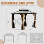 Domi 8'x10' Hardtop Gazebo Canopy Metal,Outdoor Metal Gazebo with Galvanized Steel Double Roof,Curtain and Netting,Permanent Gazebos Pavilion for Patio Deck,Backyard