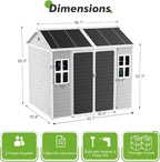 8x6 Shed Plastic Outdoor Storage with Floor Included, Waterproof Lockable Garden Shed Resin Tool Shed Cabinet