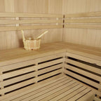 Customize Indoor Steam Sauna, 4-8 Person, Pentagon Design with Electric Sauna Heater, Canadian Hemlock/Red Cedar, WiFi Control Option, Double Level Bench, 8 mm Tempered Glass, 7-Color Lights, 220V